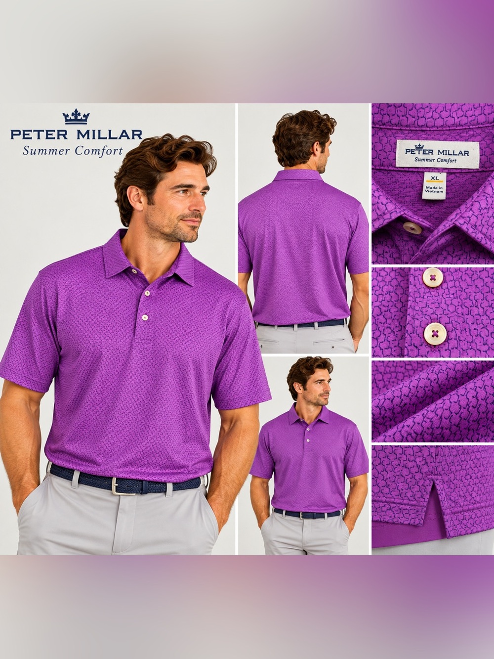 Peter Millar Summer Comfort Men’s XL Purple Performance Golf Polo Shirt